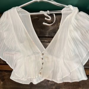 White Angel Sleeve Flowy Crop Top